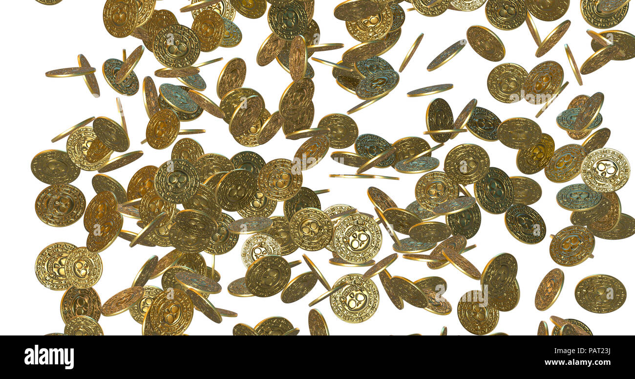 Rain of vintage gold coins. 3D render Stock Photo - Alamy