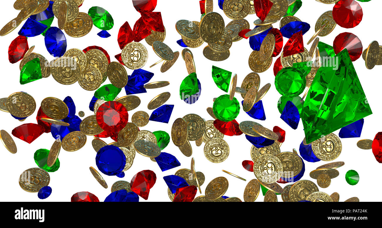 Rain of vintage gold coins. 3D render Stock Photo - Alamy
