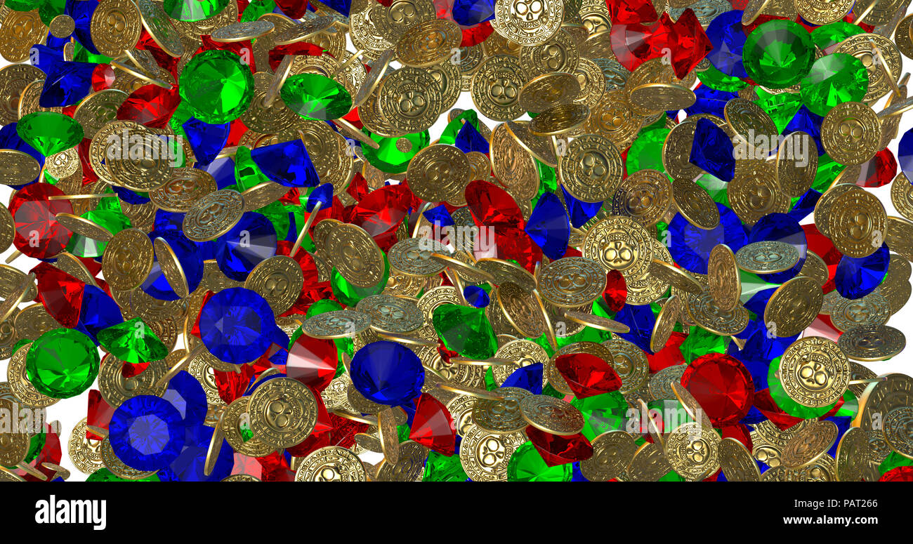 Rain of vintage gold coins. 3D render Stock Photo - Alamy