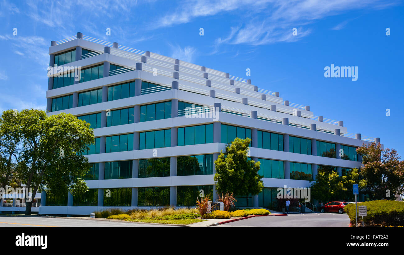 San Mateo, CA/USA - Jun. 5, 2018: Architecture, modern office building, San Mateo, CA Stock Photo