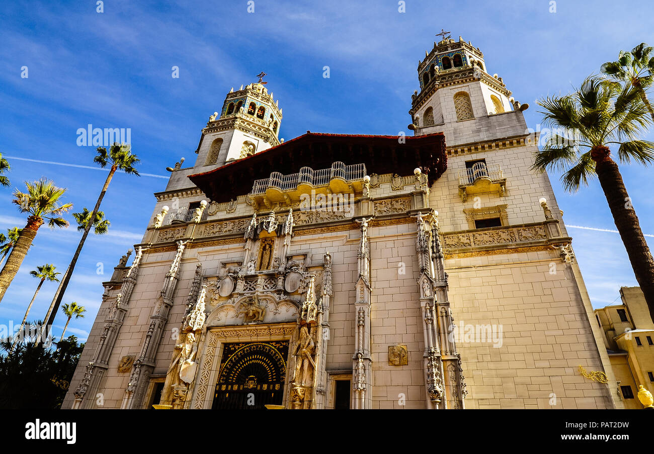 San Simeon, CA/USA - Nov. 9, 2011: La Casa Grande of the Hearst Castle - a National Historic Landmark and California Historical Landmark mansion. Stock Photo