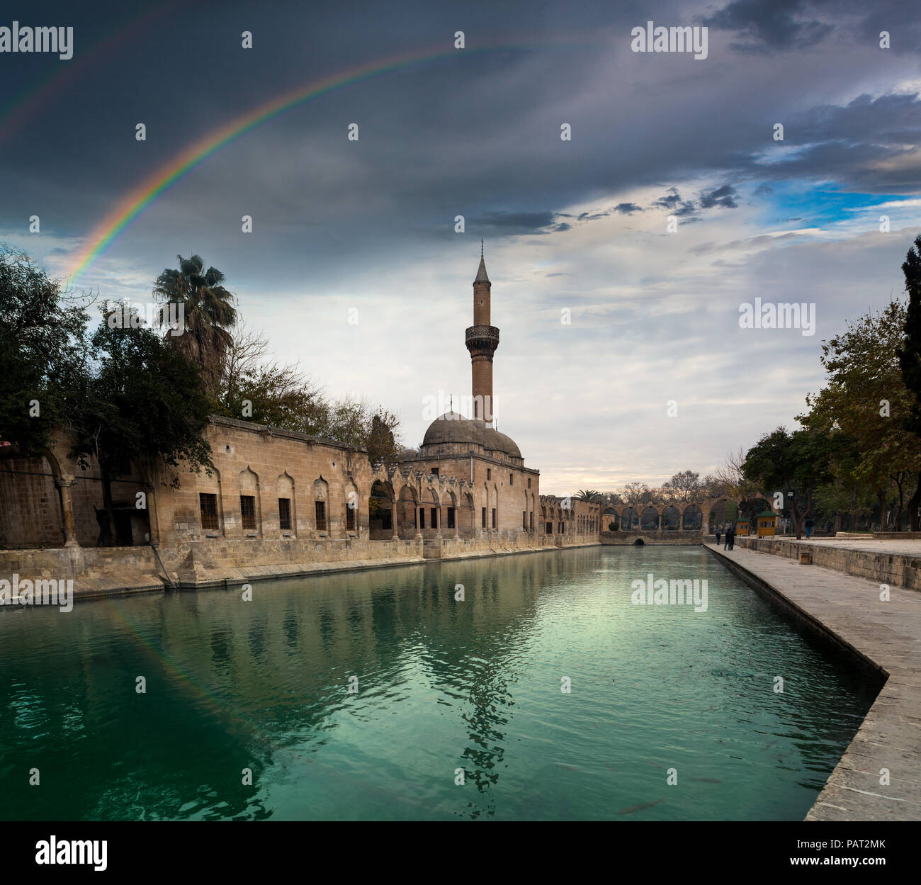 Mosque of Halil-ur-Rahman Reflection on Abraham's Pool Fish Lake reflection, Urfa, Turkey Stock Photo