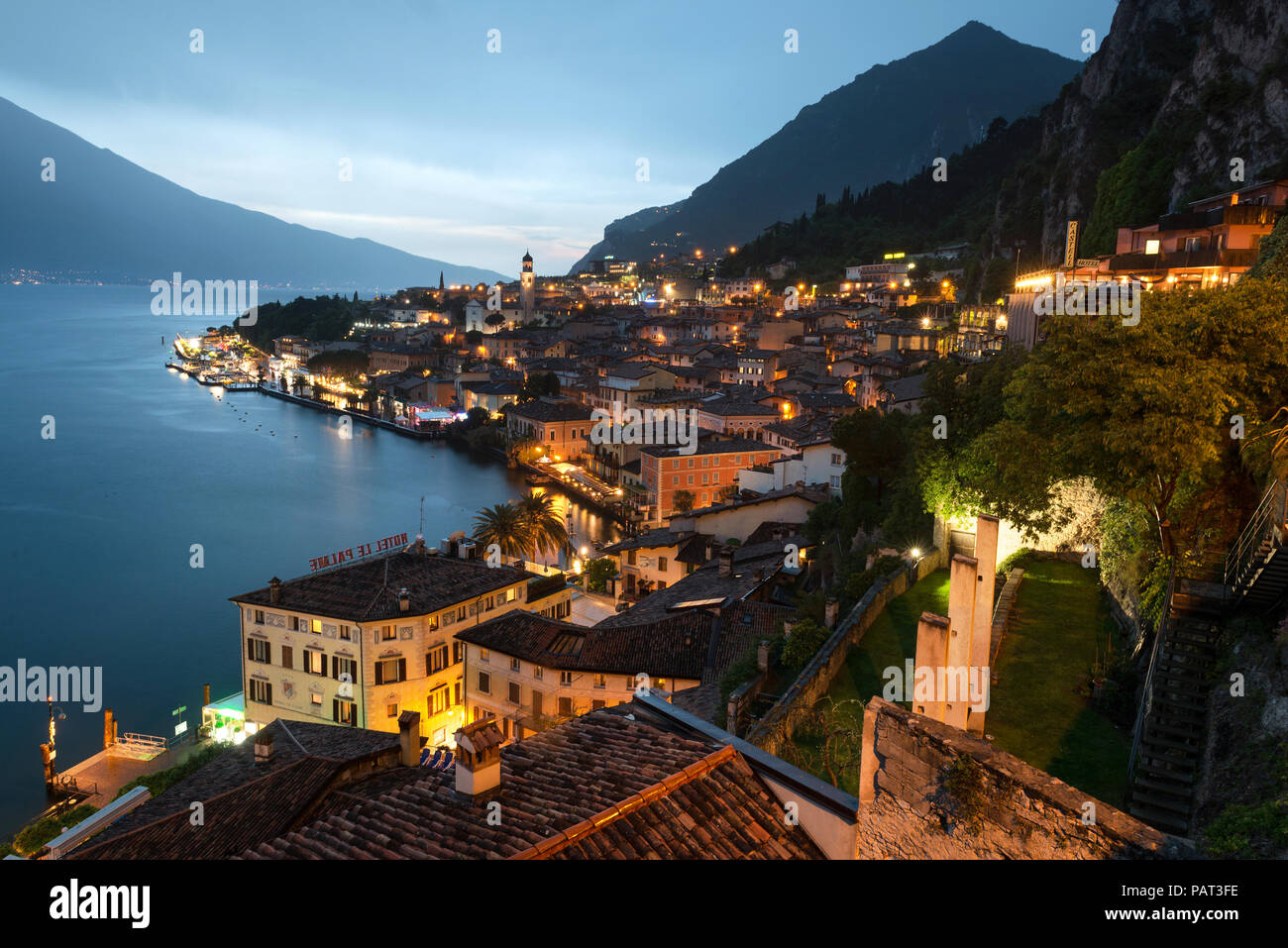 Lake Garda. View over the town and harbour in Limone sul Garda, Lake Garda, Italian Lakes, Lombardy, Italy Stock Photo