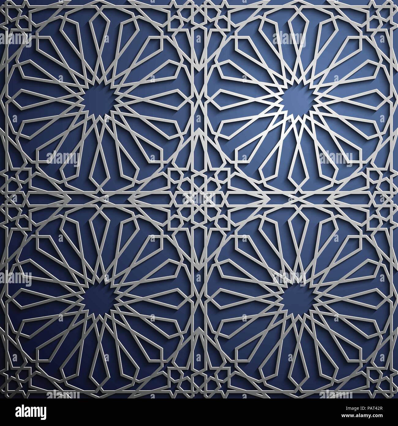 Islamic ornament vector , persian motiff . 3d ramadan islamic round pattern elements . Geometric circular ornamental arabic symbol vector . Blue background Stock Vector