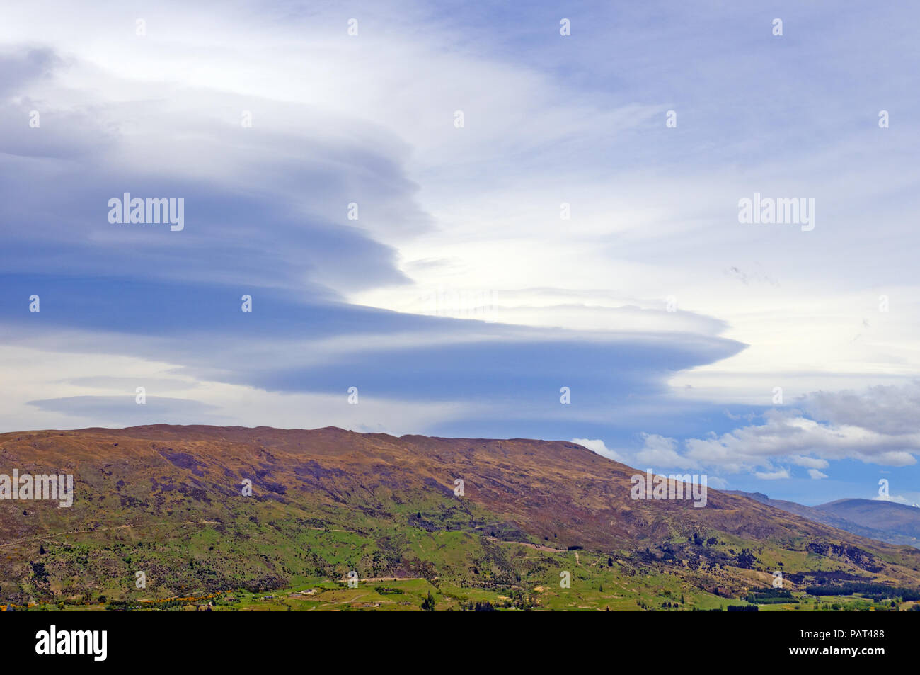 Unique Lenticular Clouds near Wanaka, New Zealand Stock Photo