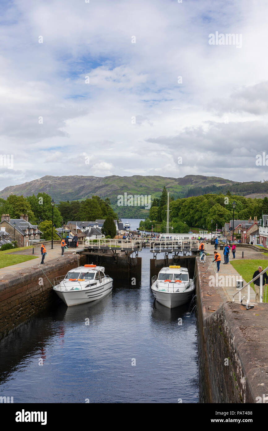 Caledonian Canal, One of the upper locks at Fort Augustus, Scotland Stock Photo