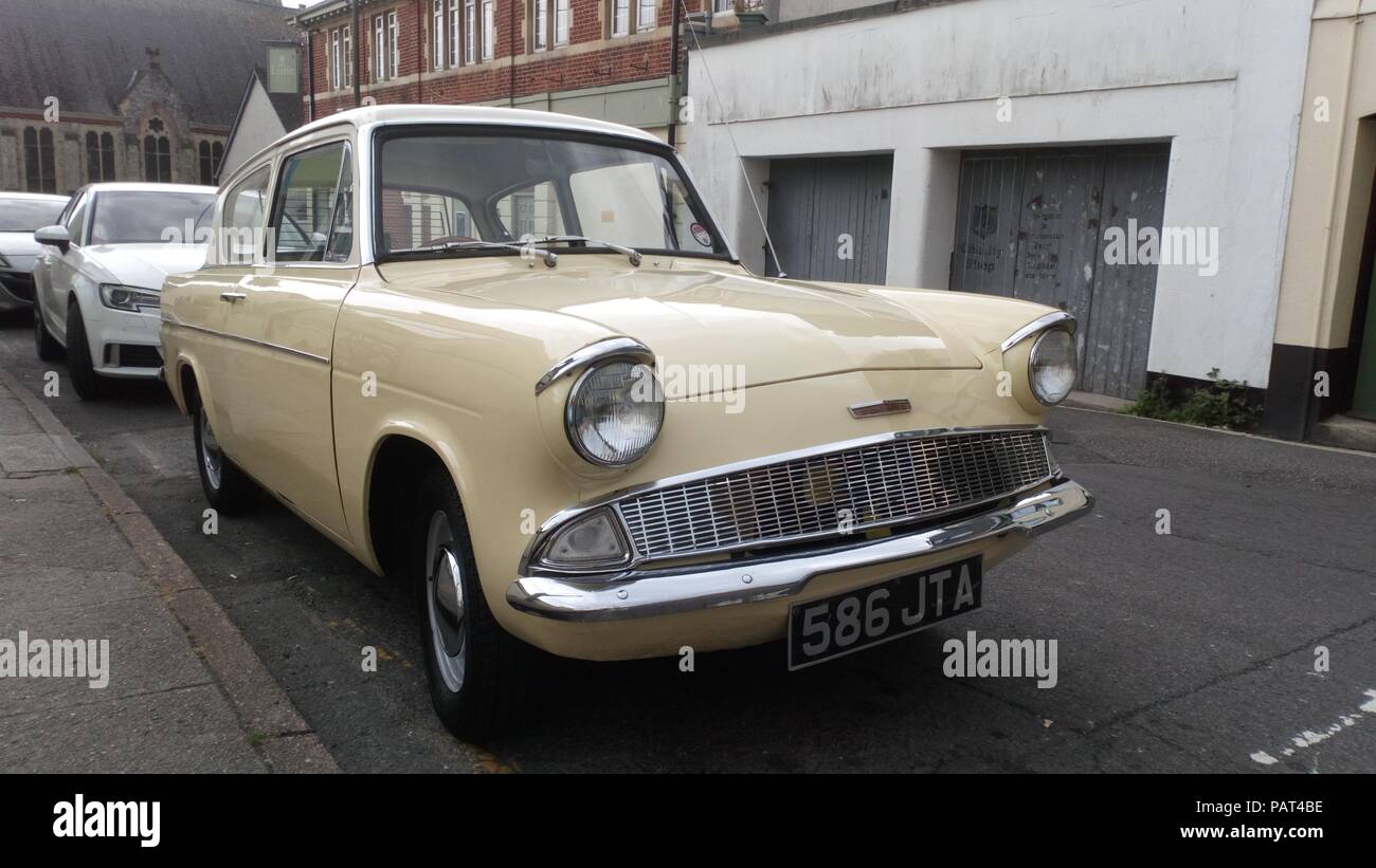 Ford Anglia classic car parked up in a side street, Paignton, Devon