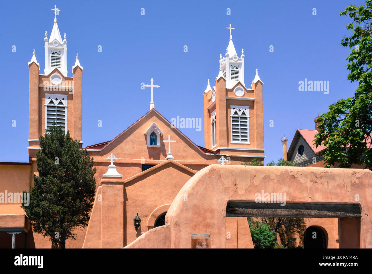 The spires, towers and couryards of the San Felipe de Neri Church is on the National Register of Historic places, and  is beautiful  and near the Plaz Stock Photo