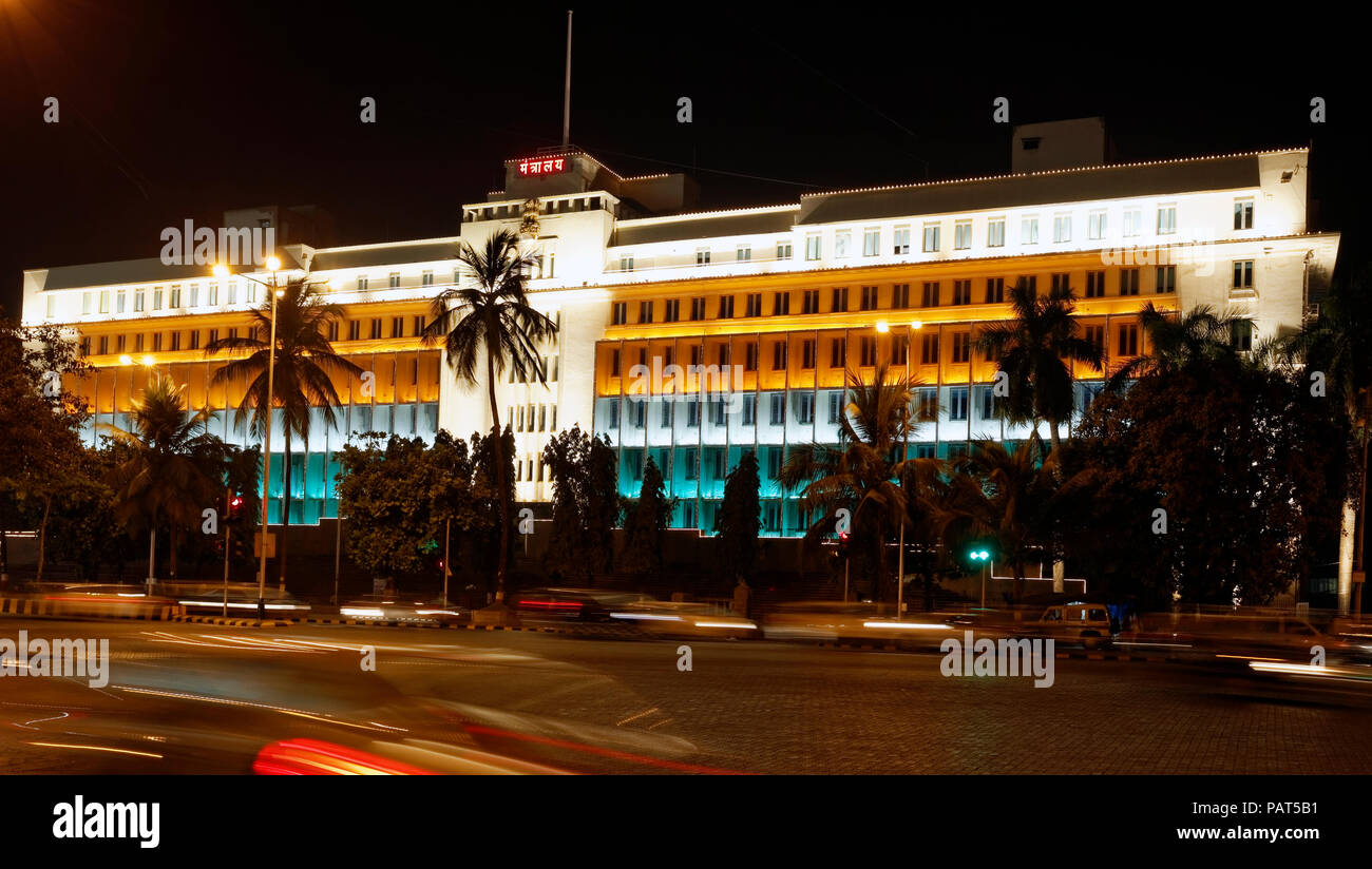 Secretariat building with lighting of Indian Tricolour at late evening on Republic Day Mumbai, India. Stock Photo