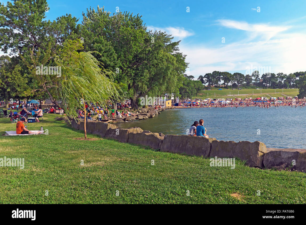 Summer serenity in Edgewater Park on the shores of Lake Erie in Cleveland, Ohio, USA. Stock Photo