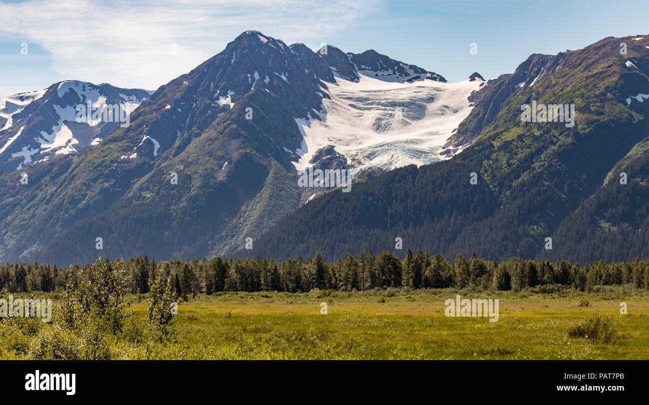Portage Glacier, Anchorage area, against a blue sky in summertime, Alaska, USA. Stock Photo