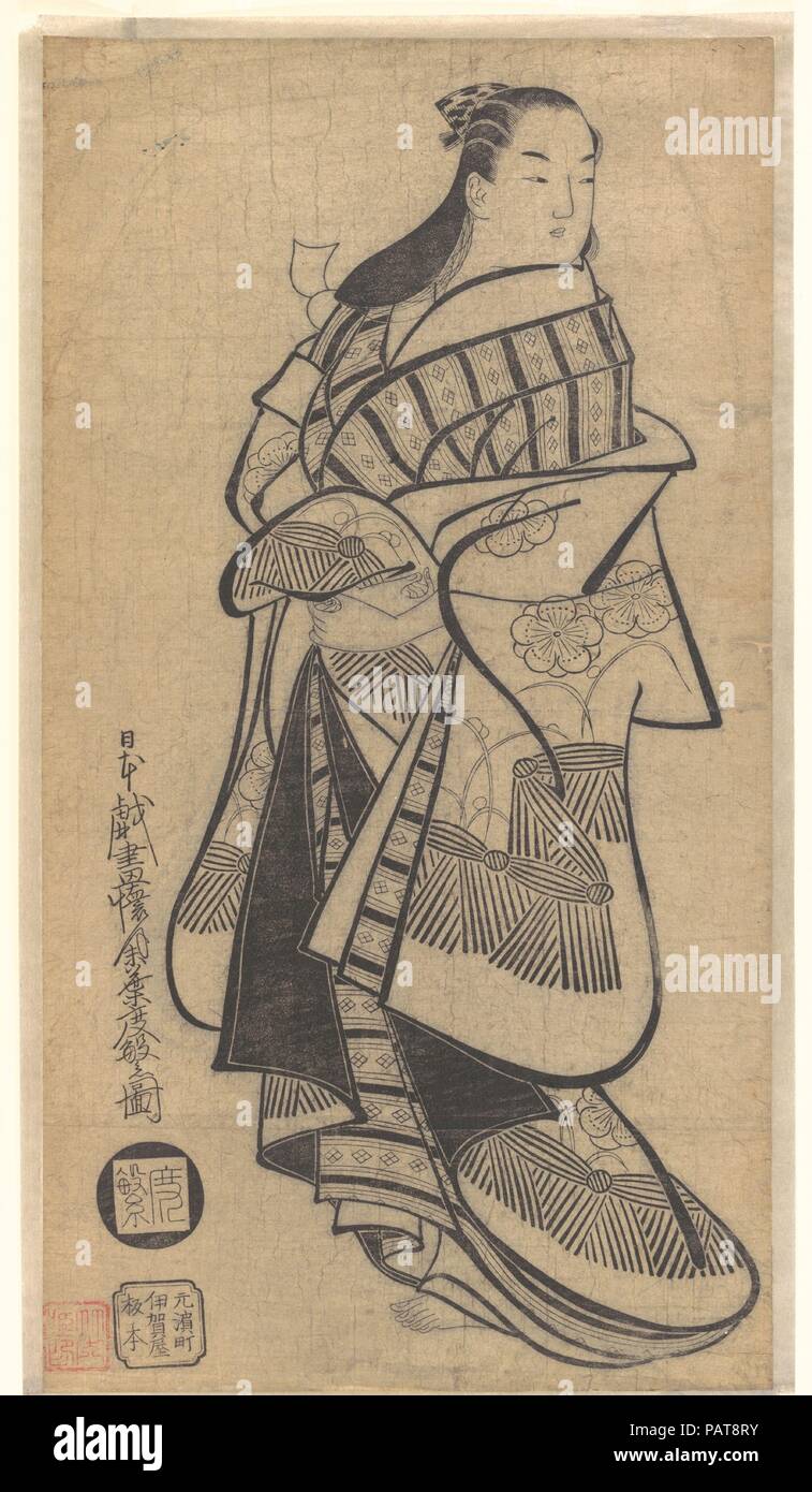 Courtesan for the Third Month. Artist: Kaigetsudo Dohan (active 1710-16). Culture: Japan. Dimensions: 22 1/4 x 12 in. (56.5 x 30.5 cm). Date: ca. 1714.  Several artists with the surname Kaigetsudo were pupils of Kaigetsudo Ando, a painter who worked in the early 18th century.  Except for the fact that Ando was linked to a scandal involving an actor and a woman of the shogun's household and was exiled from Edo in March 1714, little is known about him or his followers.  Because of this incident and of the decline in popularity of the extra-large-size format (kakemono-e) by around 1718, Kaigetsud Stock Photo