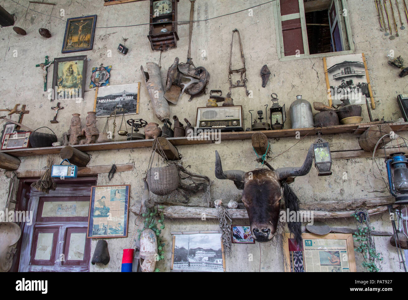 Antique items on display in a factory in Cuenca Ecuador Stock Photo