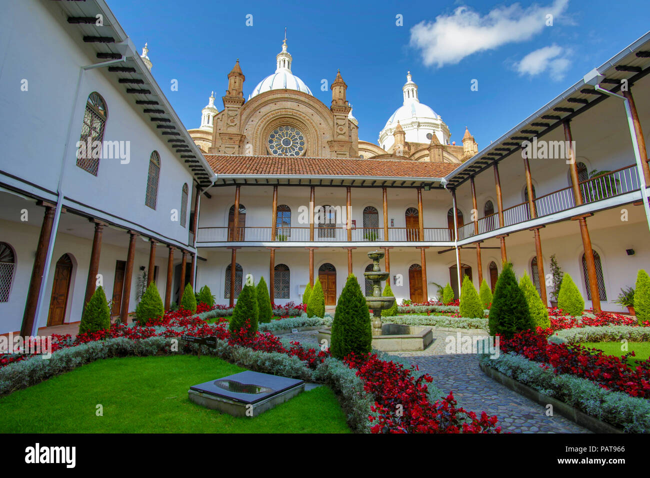 Cathedral courtyard and garden in Cuenca Ecuador Stock Photo