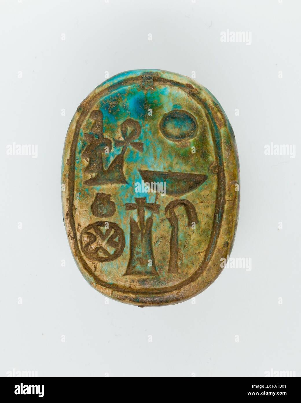 Scarab of Amenhotep III, ruler of Heliopolis. Dimensions: L. 4.7 cm (1 7/8 in.); W. 3.6 cvm (1 7/16 in.); H. 2.3 cm (7/8 in.). Dynasty: Dynasty 18. Reign: reign of Amenhotep III. Date: ca. 1390-1352 B.C.. Museum: Metropolitan Museum of Art, New York, USA. Stock Photo