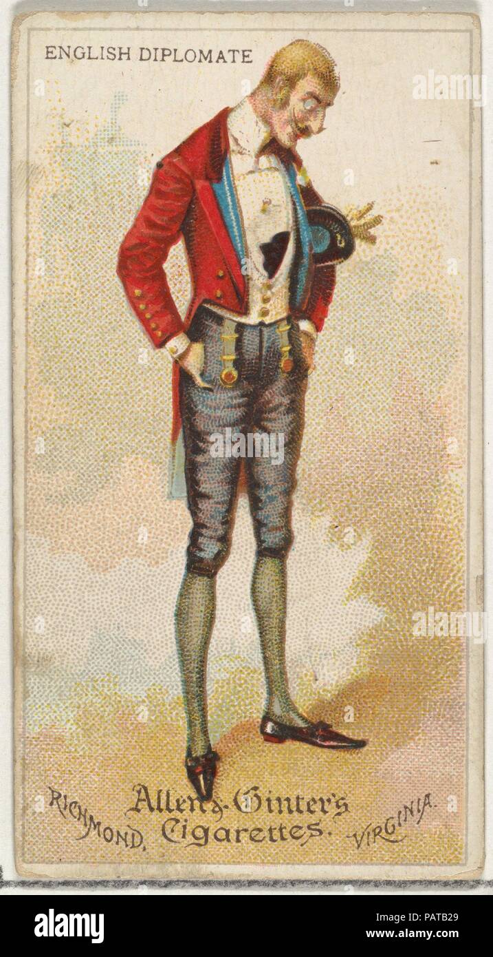 English Diplomat, from World's Dudes series (N31) for Allen & Ginter Cigarettes. Dimensions: Sheet: 2 3/4 x 1 1/2 in. (7 x 3.8 cm). Publisher: Allen & Ginter (American, Richmond, Virginia). Date: 1888.  Trade cards from the 'World's Dudes' series (N31), issued in 1888 in a set of 50 cards to promote Allen & Ginter brand cigarettes. Museum: Metropolitan Museum of Art, New York, USA. Stock Photo