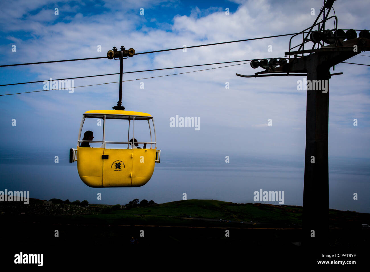 Yellow cable car on the Great Orme, Llandudno Stock Photo Alamy