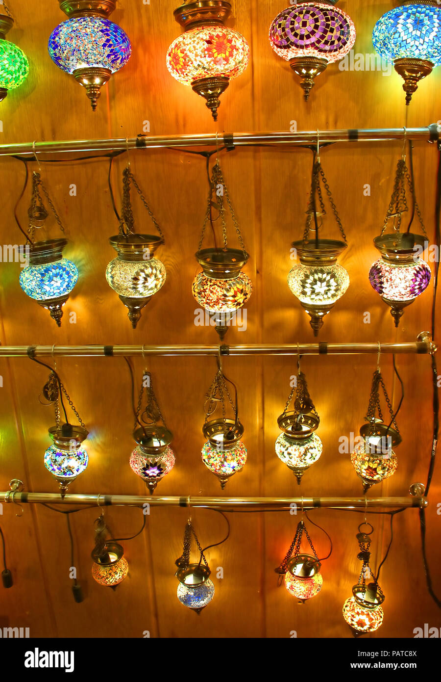Turkish lamps for sale in the Grand Bazaar, Istanbul, Turkey Stock