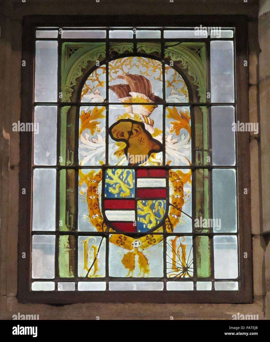 Heraldic Panel with Arms of the House of Hapsburg. Culture: South Netherlandish. Dimensions: Overall: 34 x 21 in. (86.4 x 53.3 cm). Date: ca. 1504-6.  The Gravensteen (Castle of the Count) at Ghent was the principal domain of the Hapsburgs in South Flanders. This stained-glass panel, thought to have come from this imperial residence, is part of a larger series ordered either by Maximilian I or Charles V. Museum: Metropolitan Museum of Art, New York, USA. Stock Photo