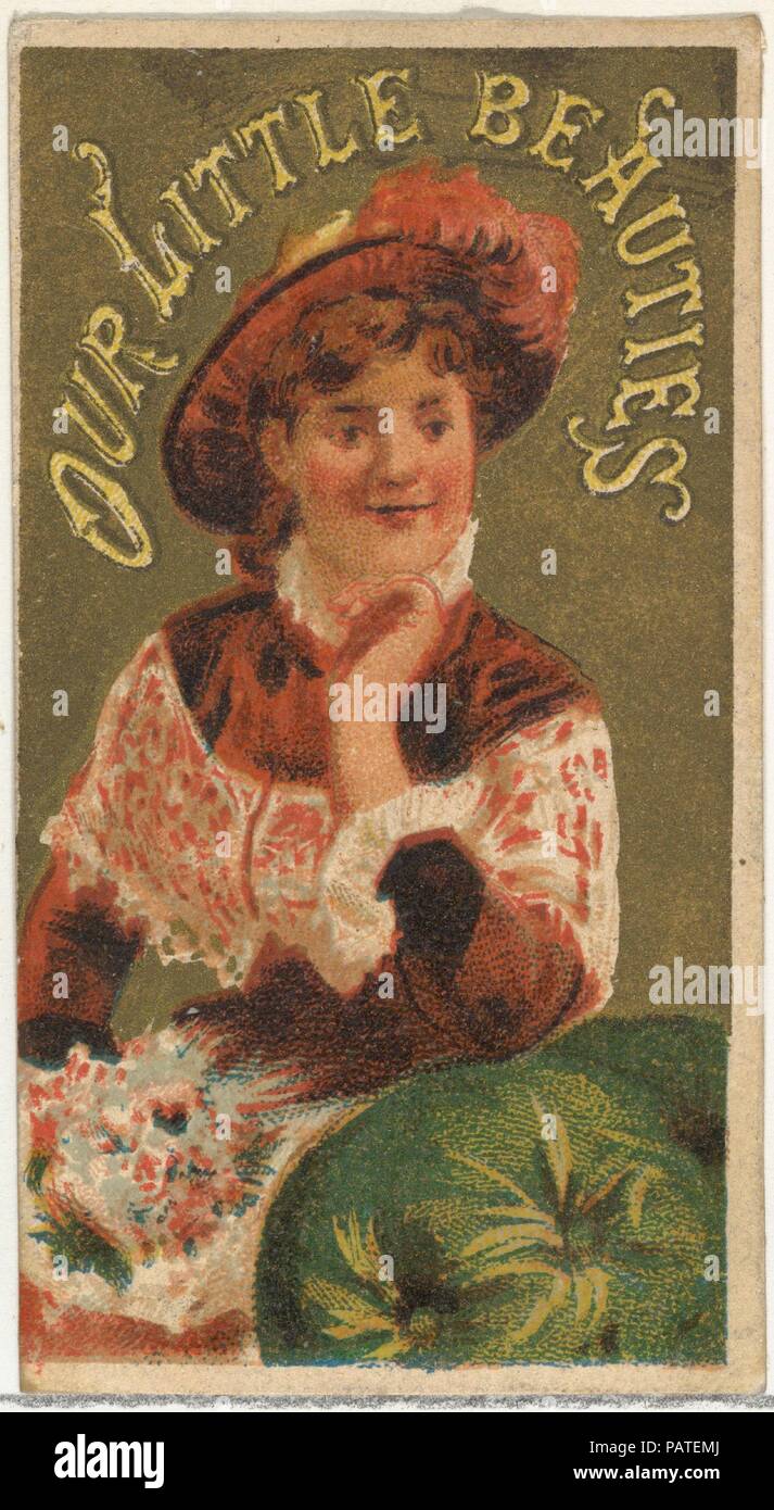 From the Girls and Children series (N58) promoting Our Little Beauties Cigarettes for Allen & Ginter brand tobacco products. Dimensions: Sheet: 2 5/8 × 1 1/2 in. (6.7 × 3.8 cm). Publisher: Issued by Allen & Ginter (American, Richmond, Virginia). Date: 1887.  Trade cards from the 'Girls and Children' series (N58), issued in 1887 to promote Our Little Beauties Cigarettes distributed by Allen & Ginter. The series was printed with two types of backs, one bearing the address of Allen & Ginter in Virginia and the other with the address of a London depot. Museum: Metropolitan Museum of Art, New York, Stock Photo