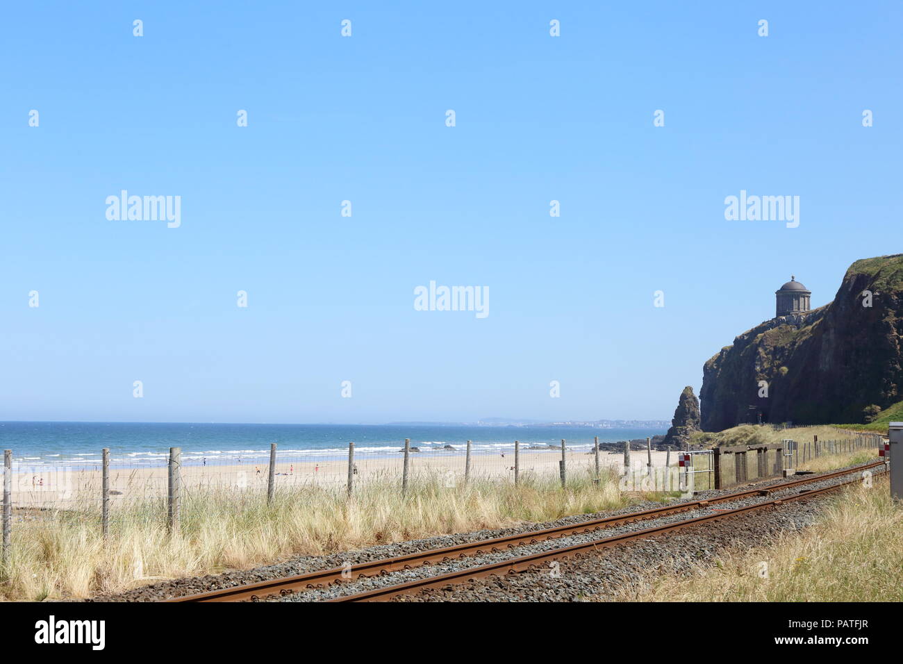 Scenic Railway, beach, North Atlantic Ocean and cliffs. Stock Photo