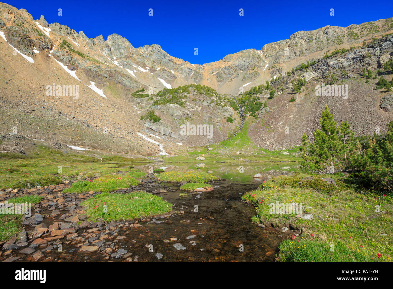 headwaters of the south boulder river below peaks of the tobacco root mountains near mammoth, montana Stock Photo