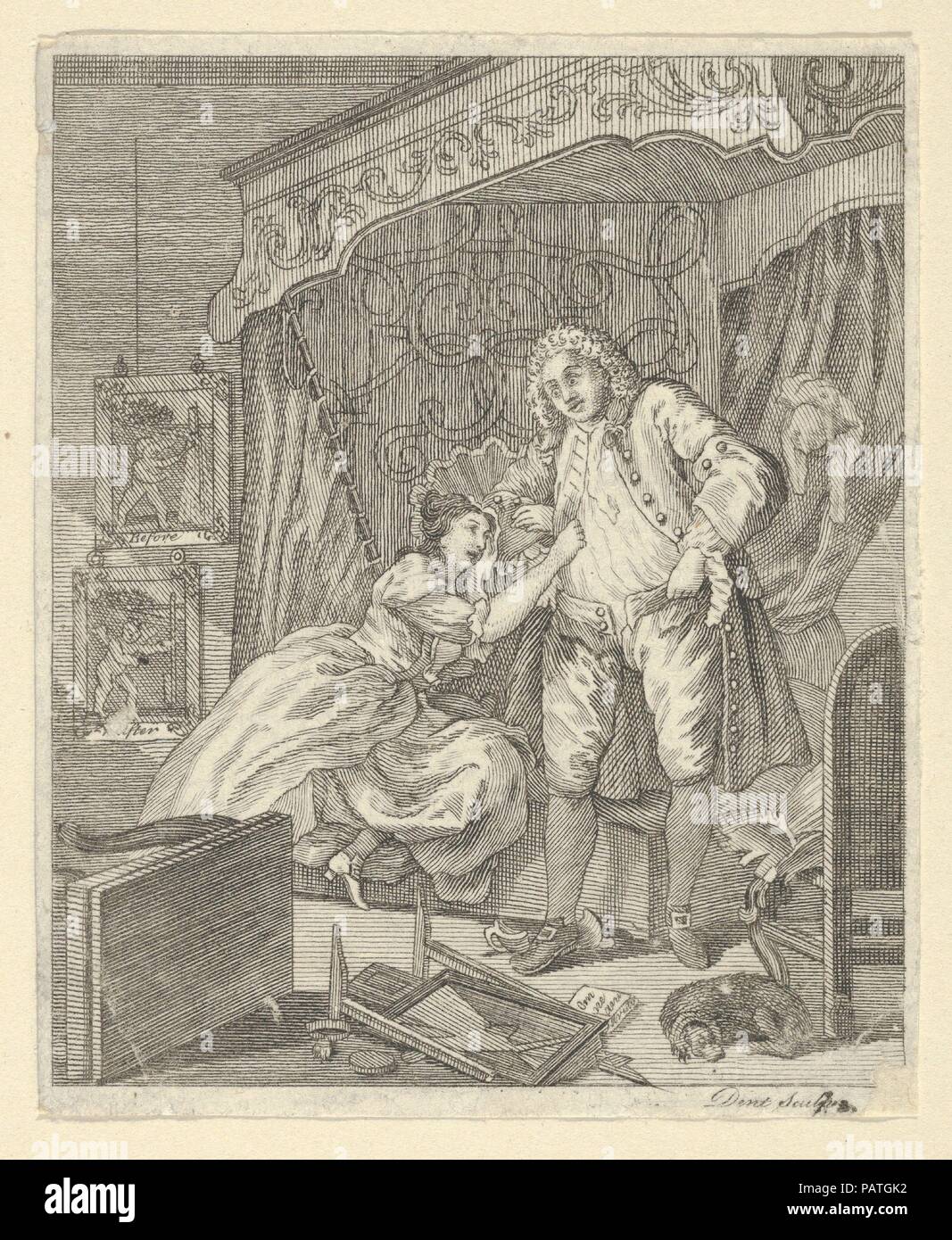 After. Artist: After William Hogarth (British, London 1697-1764 London). Dimensions: Sheet: 2 15/16 x 2 1/2 in. (7.5 x 6.3 cm). Engraver: Engraved by Dent (British, active ca. 1800). Date: 1790-1810. Museum: Metropolitan Museum of Art, New York, USA. Stock Photo