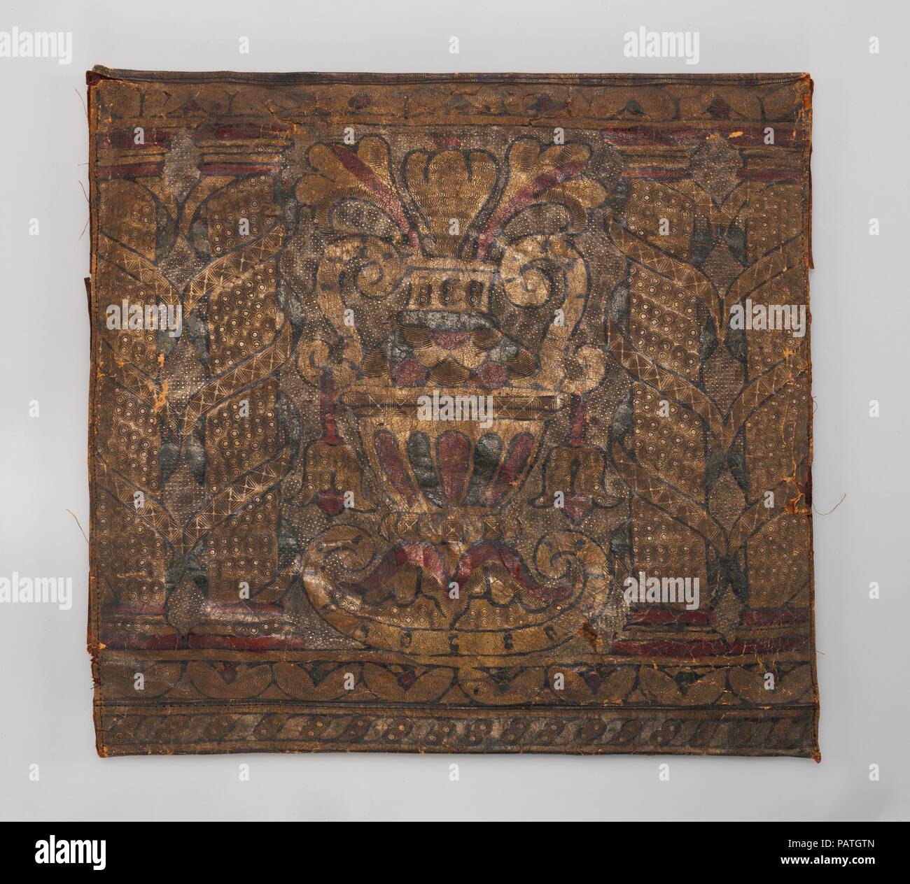 Chair seat cushion. Culture: Italian or Spanish. Dimensions: 25.5 x 37.5 cm (14 X 14 3/4 in). Date: 17th century. Museum: Metropolitan Museum of Art, New York, USA. Stock Photo