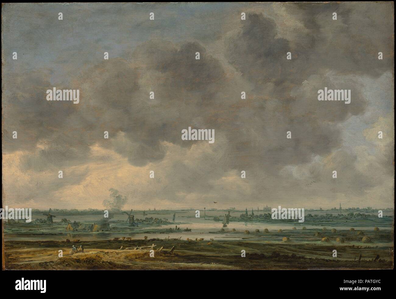View of Haarlem and the Haarlemmer Meer. Artist: Jan van Goyen (Dutch, Leiden 1596-1656 The Hague). Dimensions: 13 5/8 x 19 7/8 in. (34.6 x 50.5 cm). Date: 1646.  Van Goyen recorded this small but extraordinary panoramic view from the belltower of the church of St. Bavo in Haarlem, but he arbitrarily placed the same building on the horizon like a signpost suggesting the general locale. Beyond the imaginary foregound, the river Spaarne meanders toward the Haarlemmer Meer (Haarlem Lake), an inland body of fresh water that was filled in during the nineteenth century. Museum: Metropolitan Museum o Stock Photo