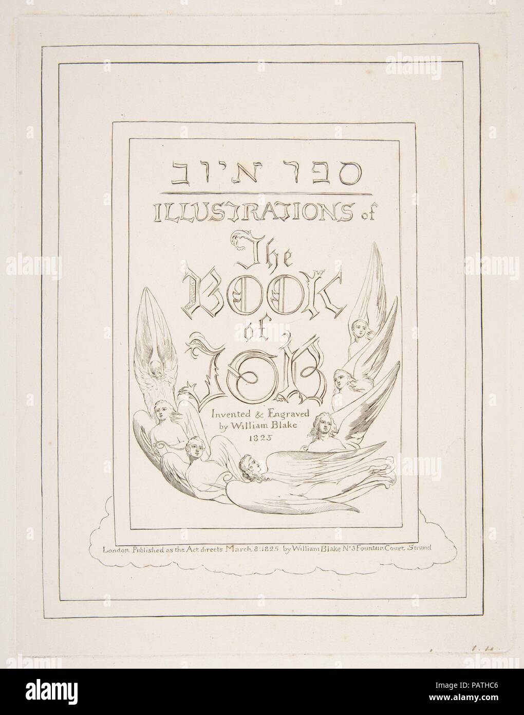 Title Page, from Illustrations of the Book of Job. Artist: William Blake (British, London 1757-1827 London). Dimensions: plate: 8 1/4 x 6 3/8 in. (21 x 16.2 cm)  sheet: 16 1/8 x 10 7/8 in. (41 x 27.6 cm). Publisher: Published by William Blake (British, London 1757-1827 London) No. 3 Fountain Court, Strand. Date: 1825-26. Museum: Metropolitan Museum of Art, New York, USA. Stock Photo