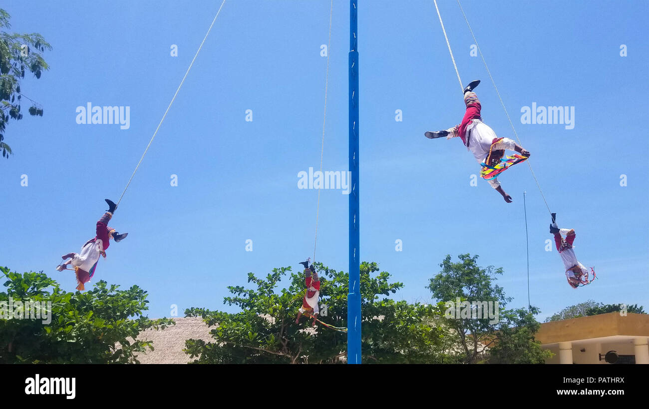 Voladores Ritual Performance Tulum, Mexico - July 20, 2018: Danza de los Voladores (Dance of the ...
