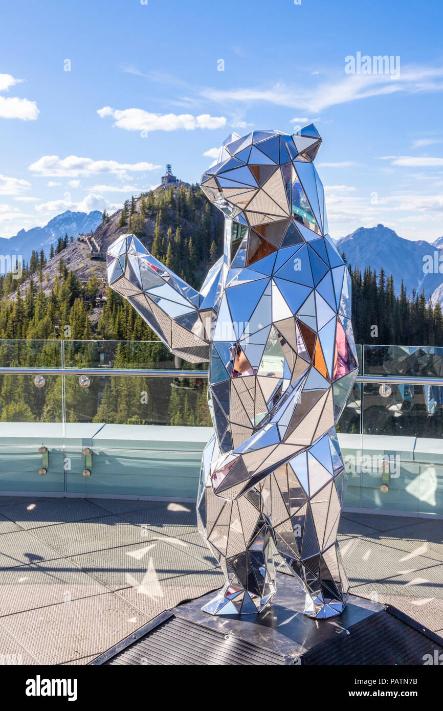 The mirror bear statue at the summit building on Sulphur Mountain in the Rocky Mountains, Banff, Alberta, Canada Stock Photo