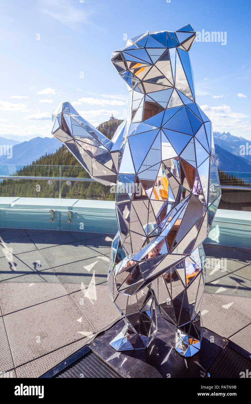 The mirror bear statue at the summit building on Sulphur Mountain in the Rocky Mountains, Banff, Alberta, Canada Stock Photo