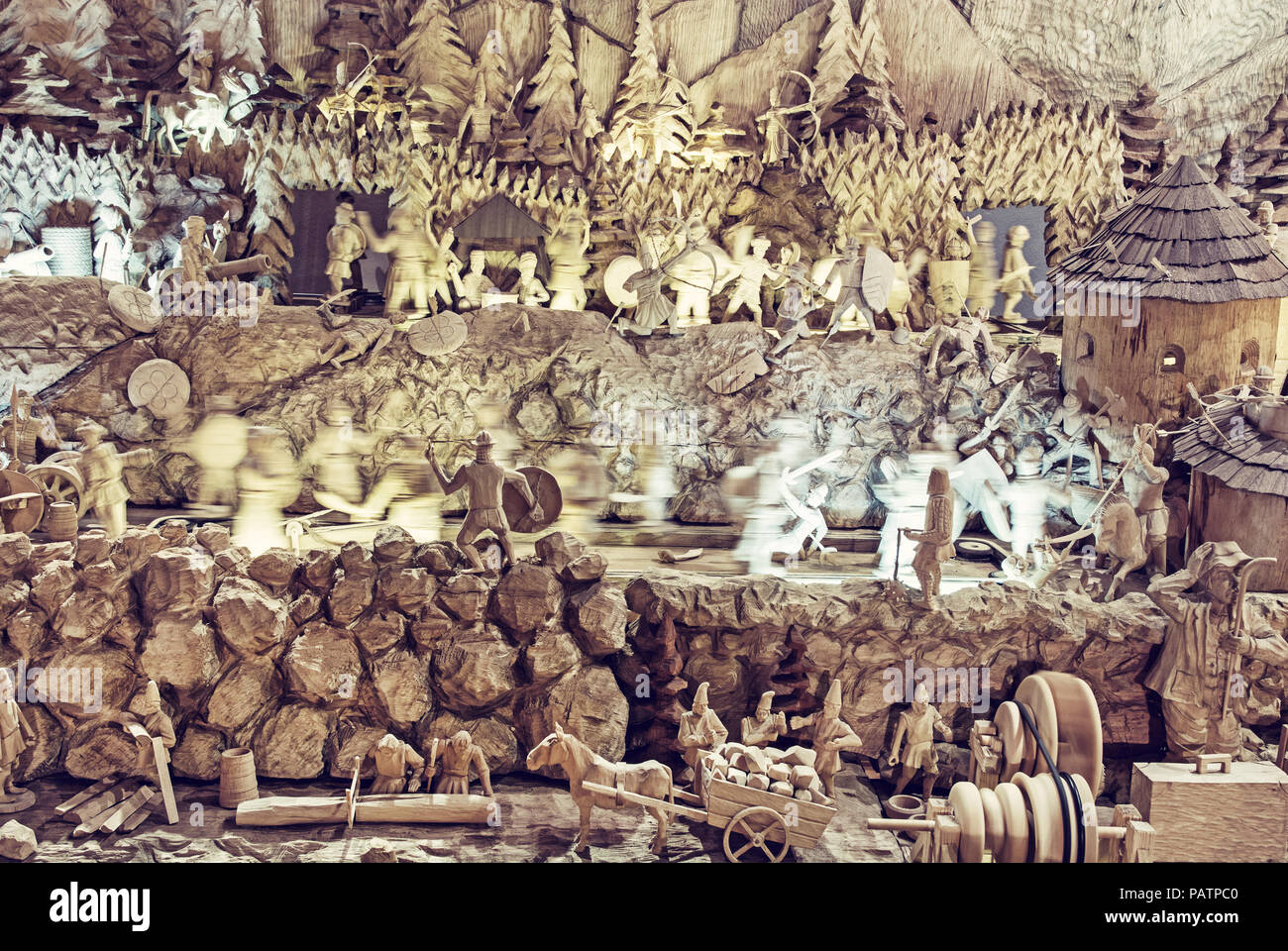 Biggest movable wooden bethlehem, Banska Stiavnica, Slovak republic.  Religious art. Symbolic object. Retro photo filter Stock Photo - Alamy