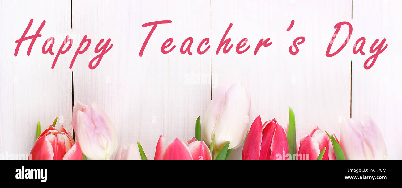 Happy teachers day with tulip flower, message for teacher in ...