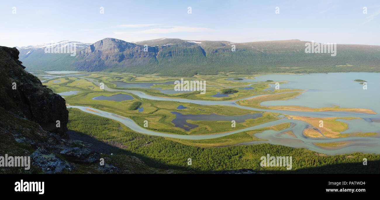 The Beauty of Northern Sweden - Rapaätno Delta. Jokkmokk, Norrbotten, Sweden. Stock Photo
