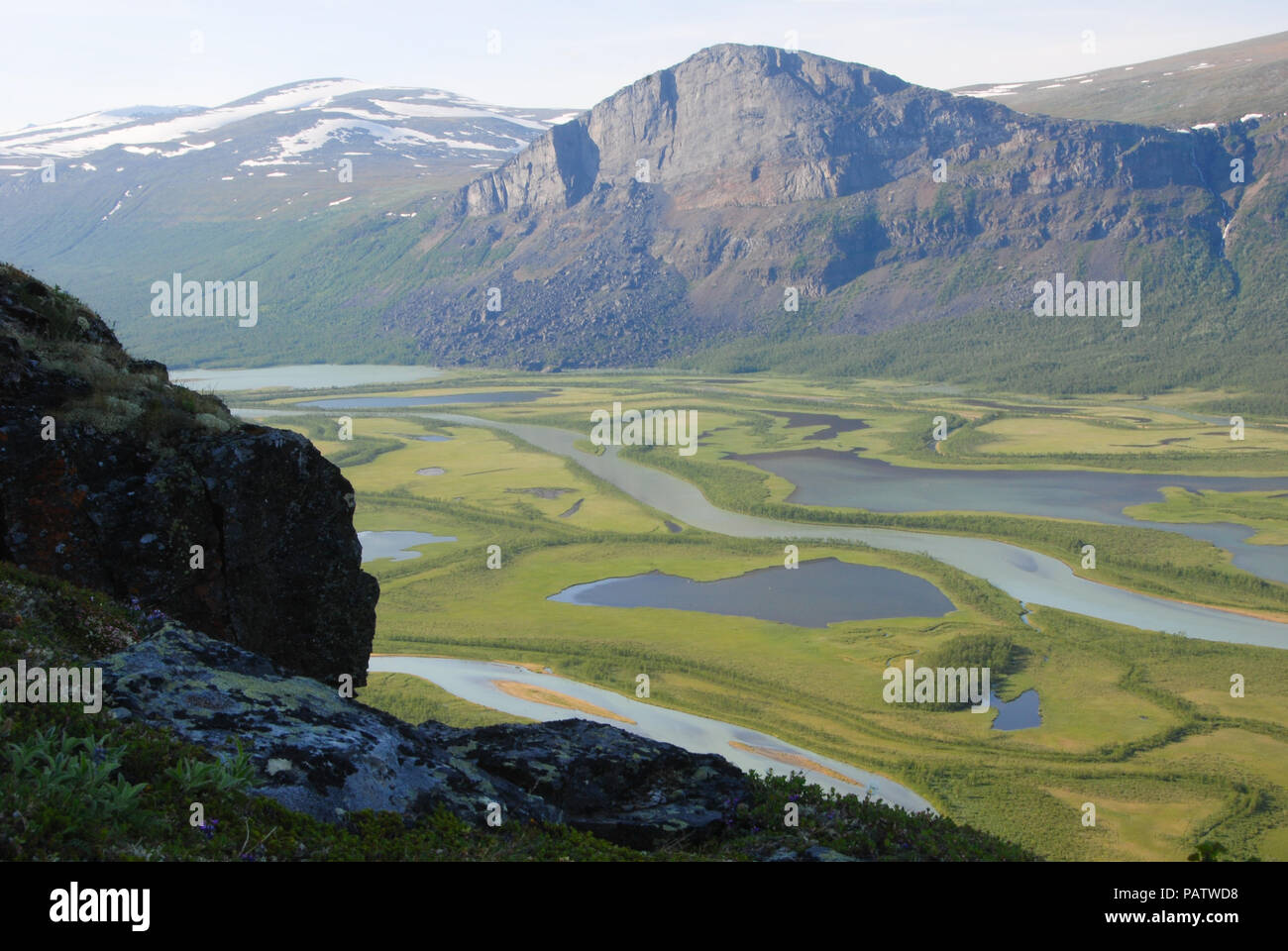 The Beauty of Northern Sweden - Rapaätno delta. Sarek, Norrbotten, Sweden. Stock Photo