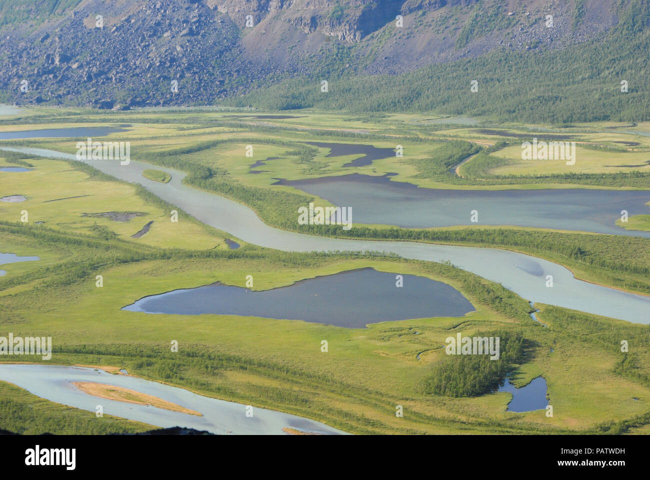 The Beauty of Northern Sweden - Rapaätno delta. Sarek, Norrbotten, Sweden. Stock Photo