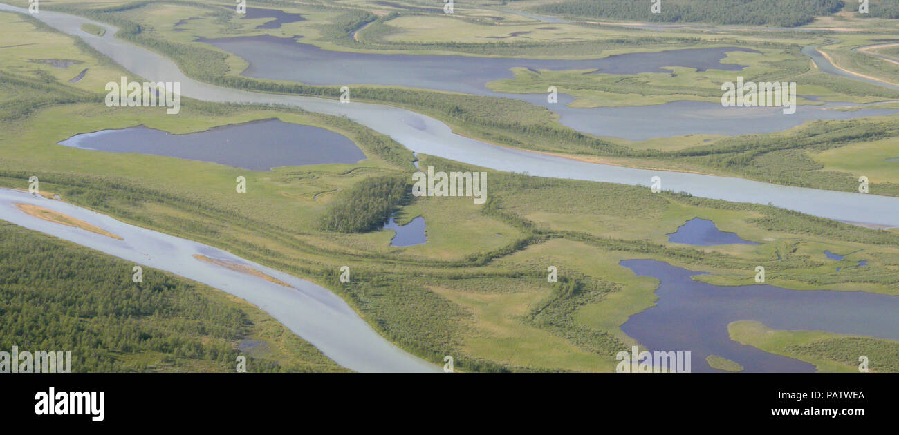 The Beauty of Northern Sweden  - Rapaätno delta. Sarek, Norrbotten, Sweden. 30.6.2009. Stock Photo