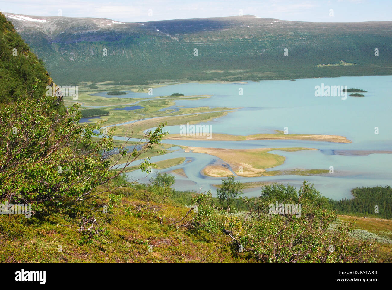 Rapaätno delta and Aktse. Jokkmokk, Norrbotten, Sweden. Stock Photo