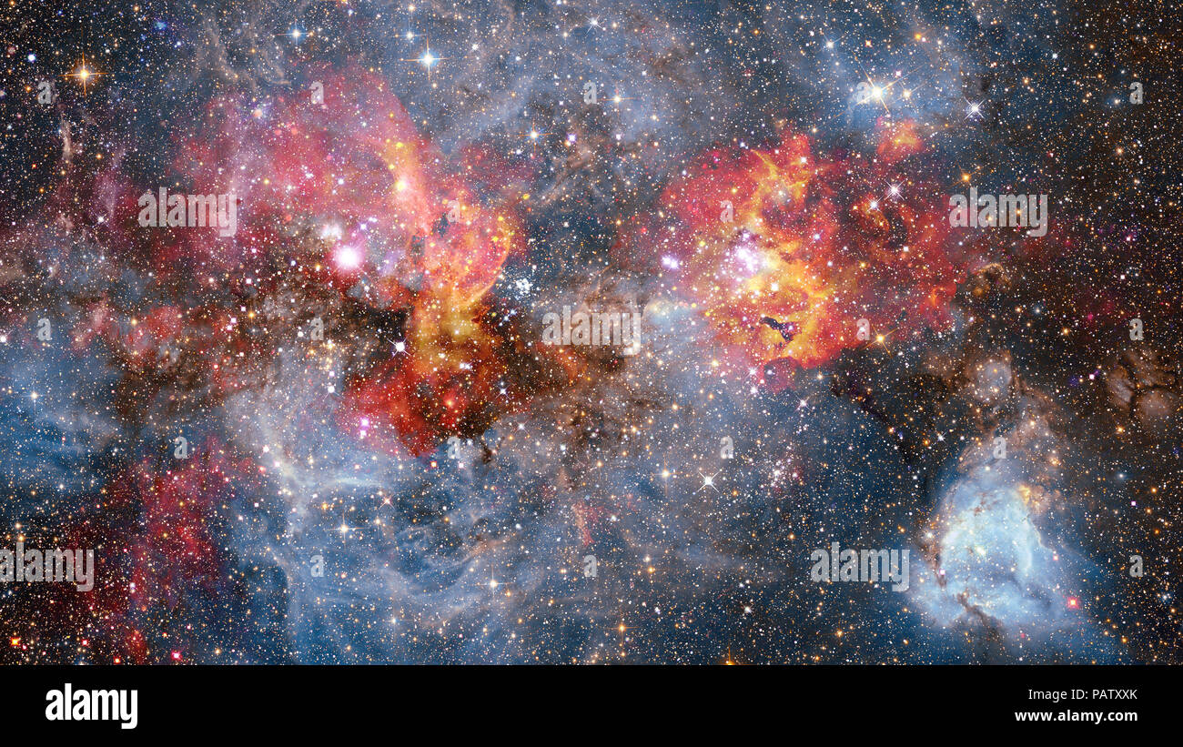 Giant glowing nebula. Space background with red nebula and stars ...