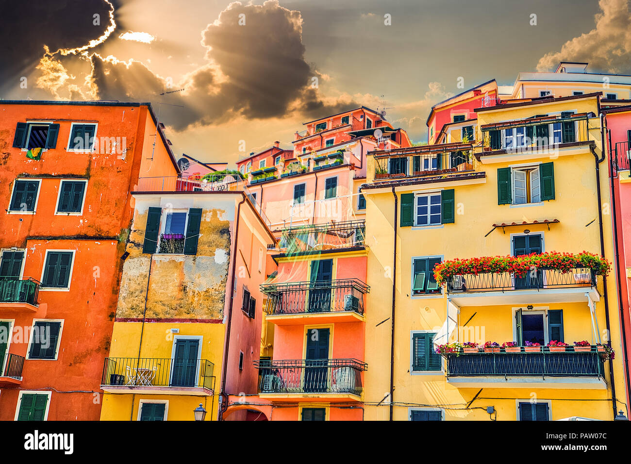ancient colorful buildings in Cinque Terre Stock Photo - Alamy