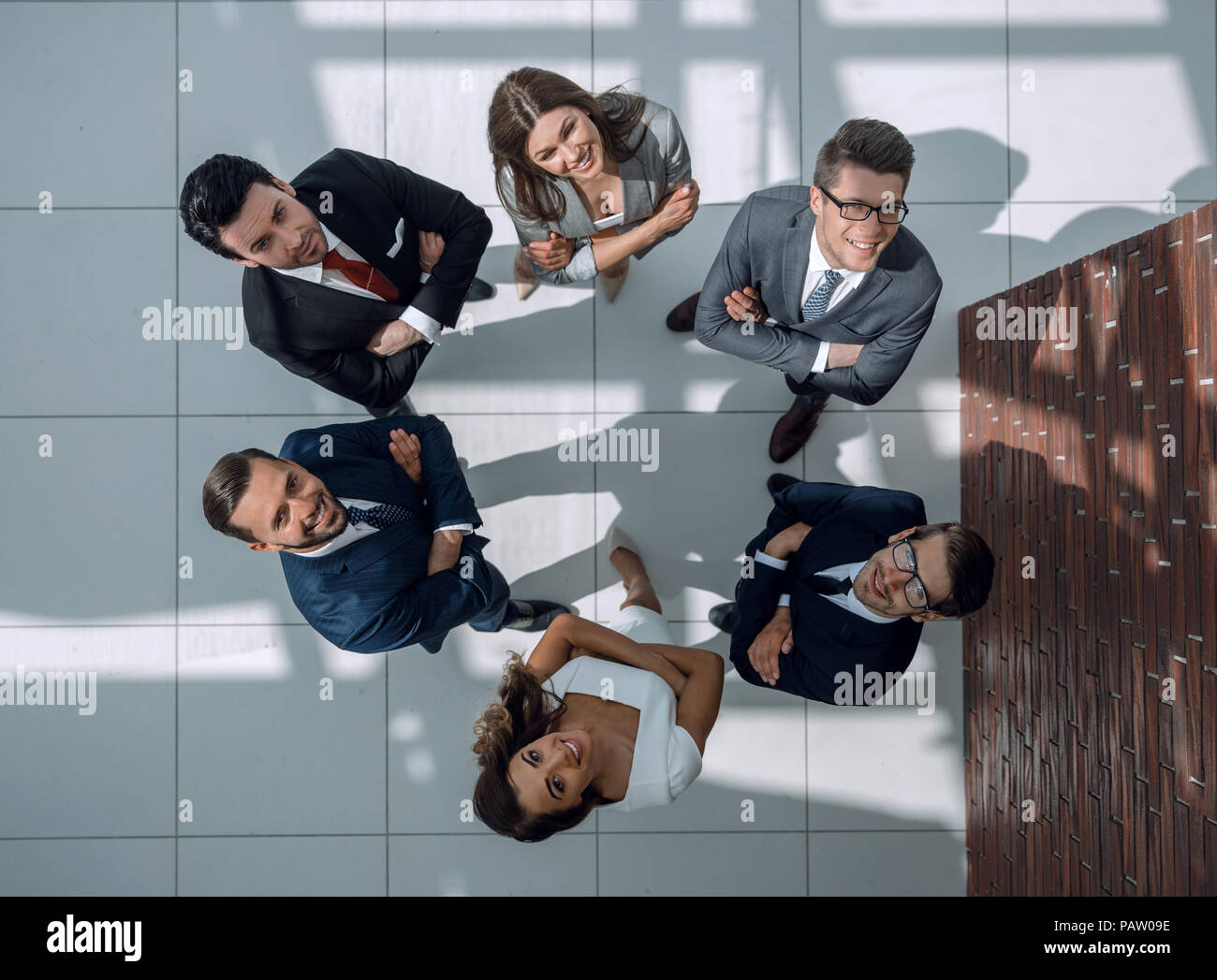 top view. business team standing in a circle Stock Photo - Alamy