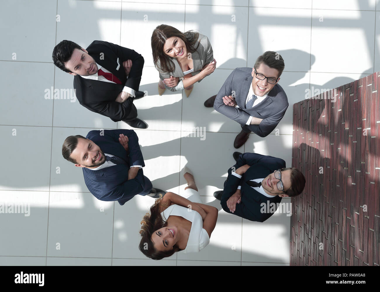 top view. business team standing in a circle Stock Photo - Alamy