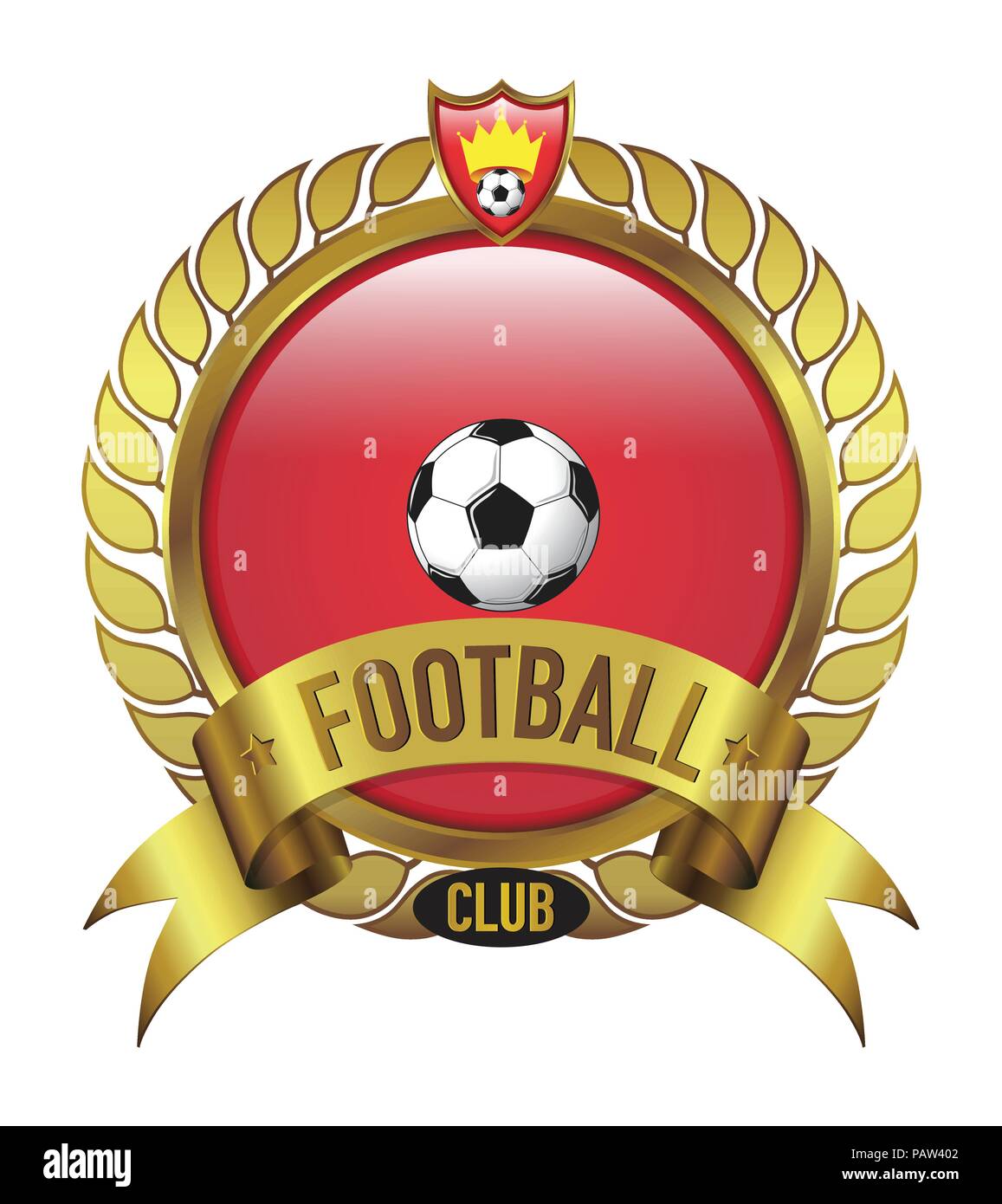 Football Logo Design with ball, crown, leaf & ribbon, shield Stock Vector