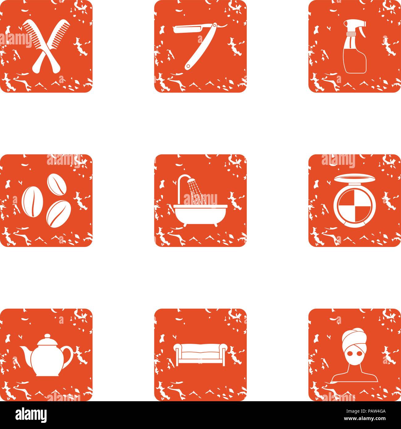 Friseur icons set, grunge style Stock Vector