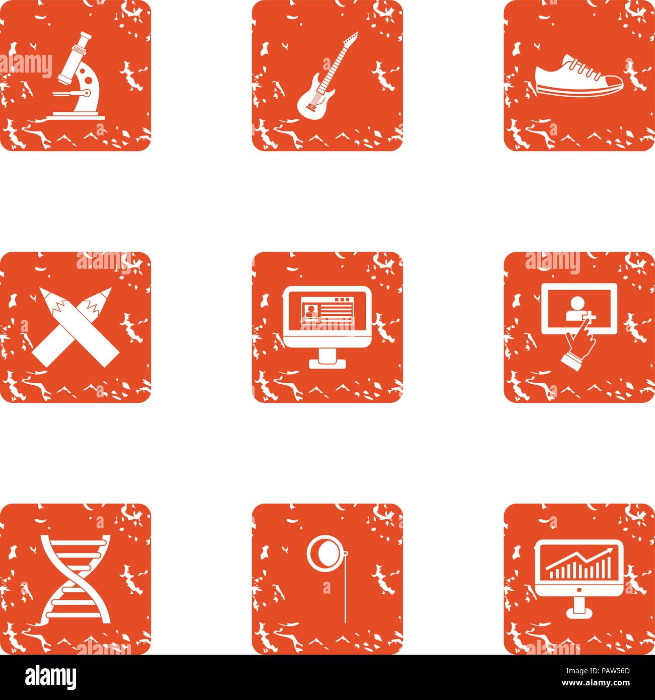 Science programme icons set, grunge style Stock Vector