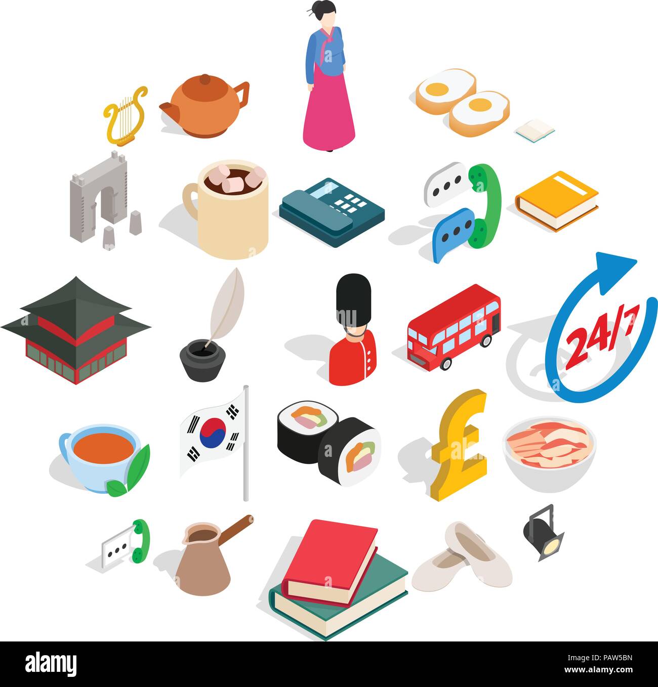Quiet life icons set, isometric style Stock Vector