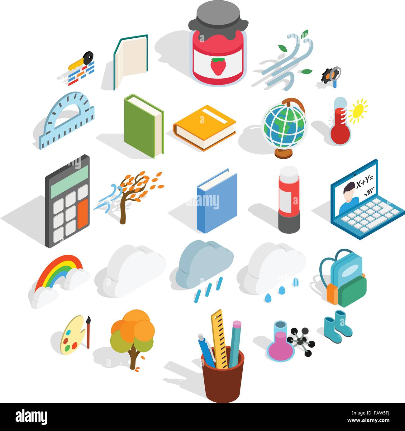 Epoch icons set, isometric style Stock Vector