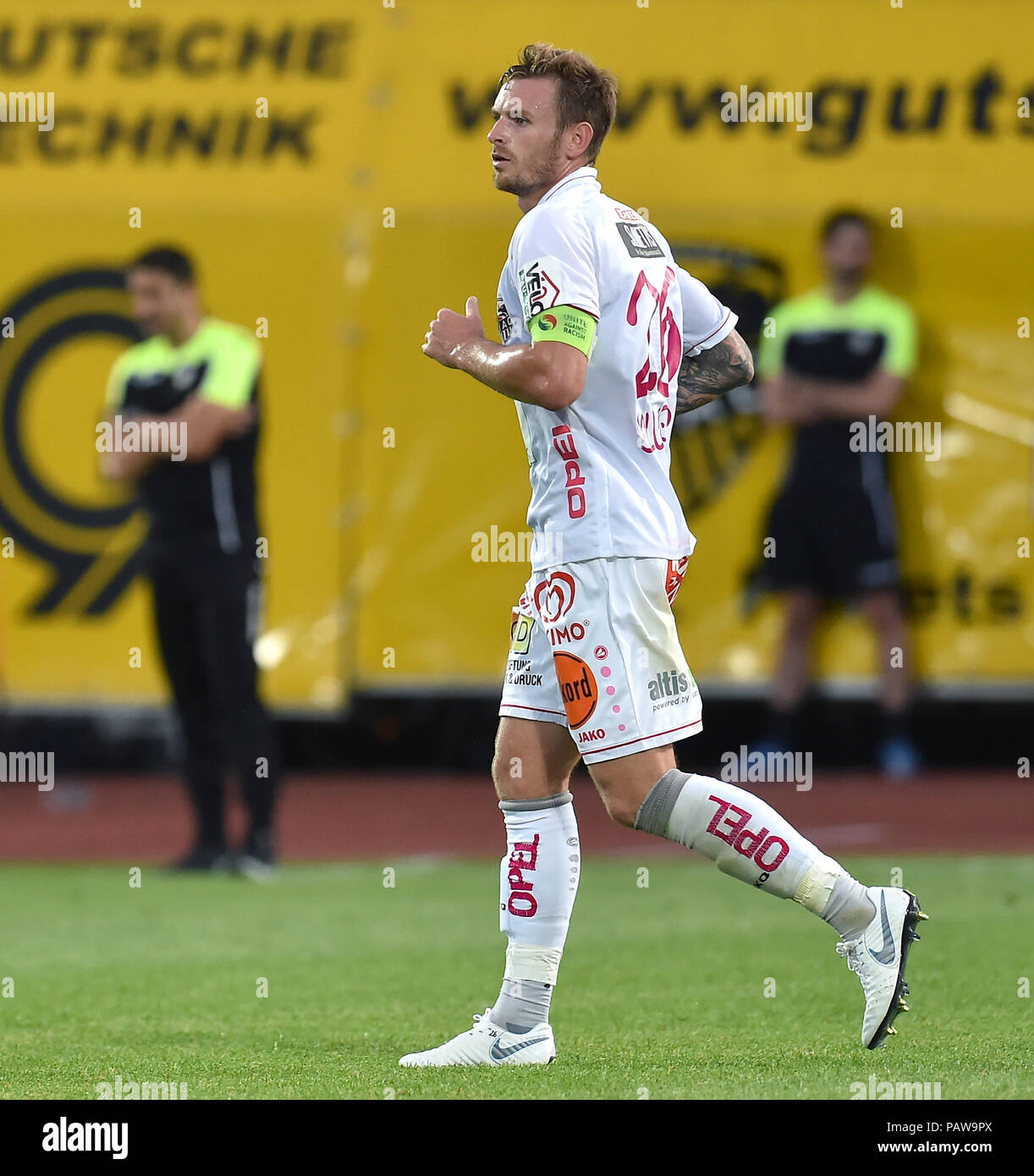 Wolfsberger, Austria, 24 July 2018. WAC's Saollbauer looks on during the pre season friendly football match between RZ Pellets WAC and Udinese Calcio at Lavanttal Arena. photo Simone Ferraro / Alamy Live News Stock Photo